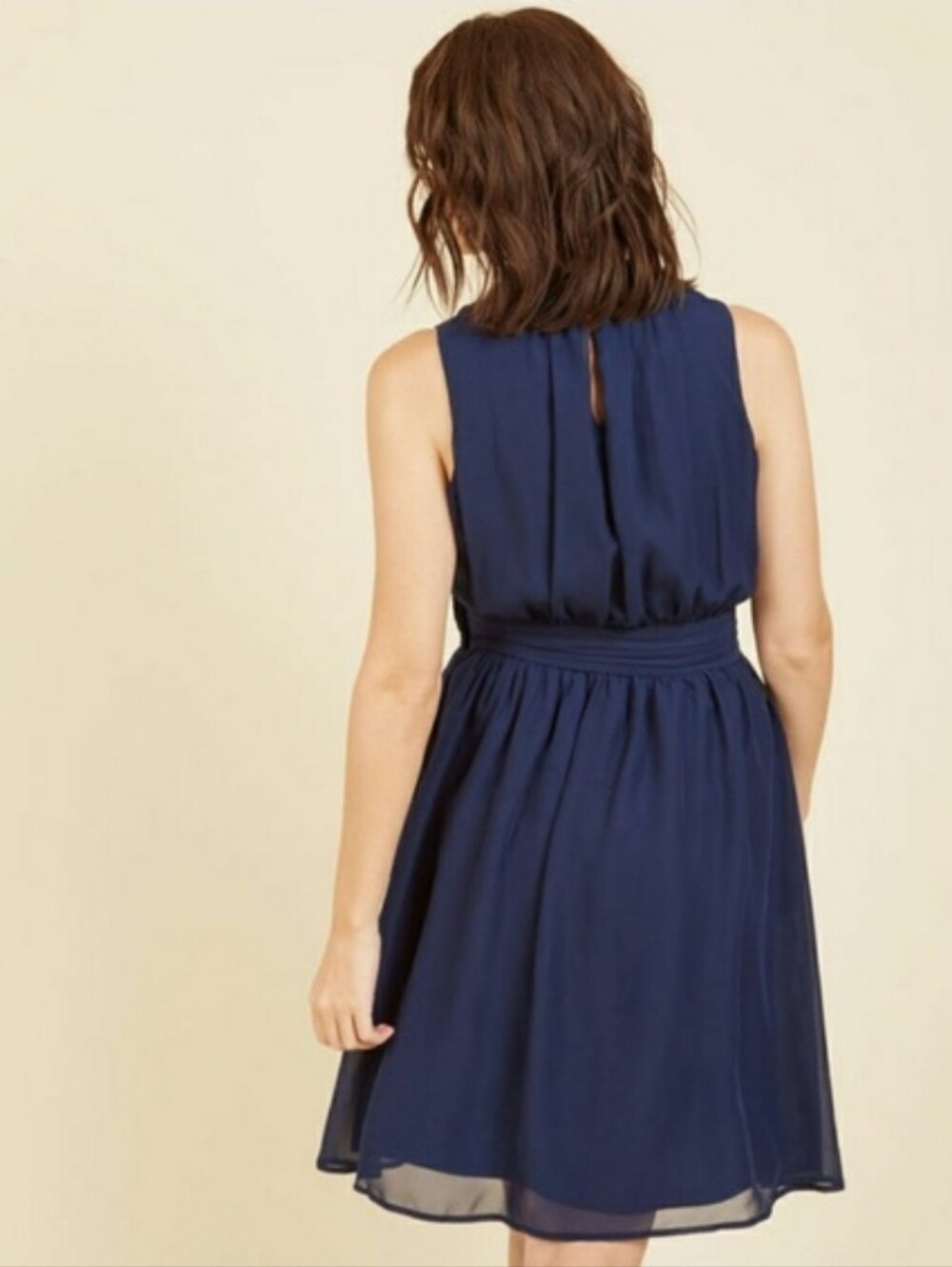 Ya Los Angeles Windy City Navy Halter Midi Dress Sz L Side Zip Lined Chiffon - Picture 2 of 16